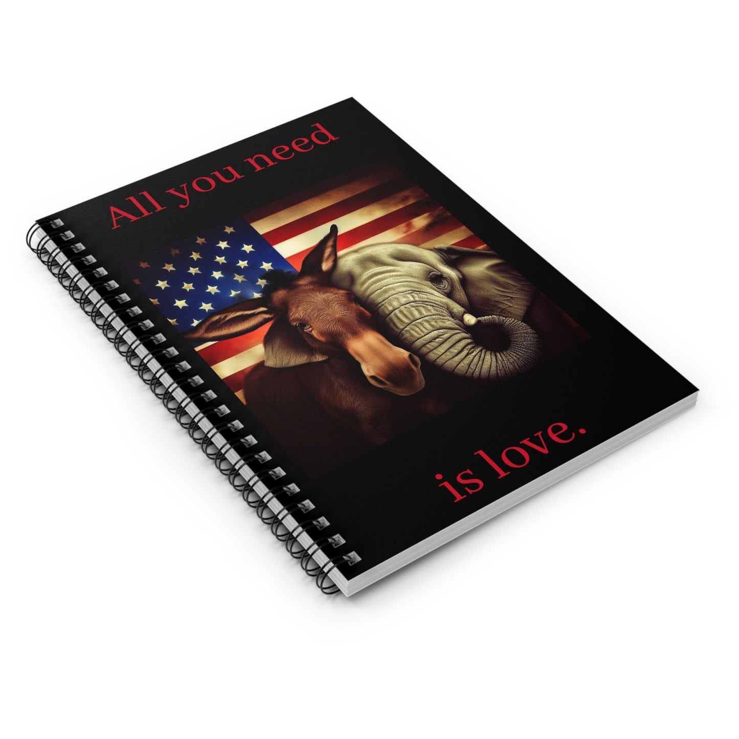 Donkey and Elephant Hugging Democrats and Republicans Love Spiral Notebook - Ruled Line