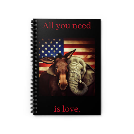 Donkey and Elephant Hugging Democrats and Republicans Love Spiral Notebook - Ruled Line