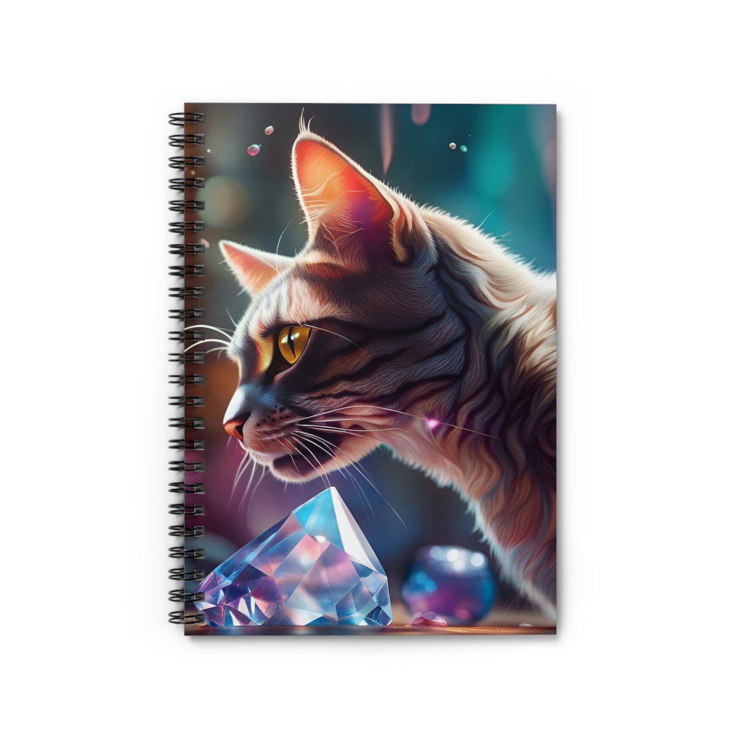 Tabby Cat Playing with Crystals Spiral Notebook - Ruled Line