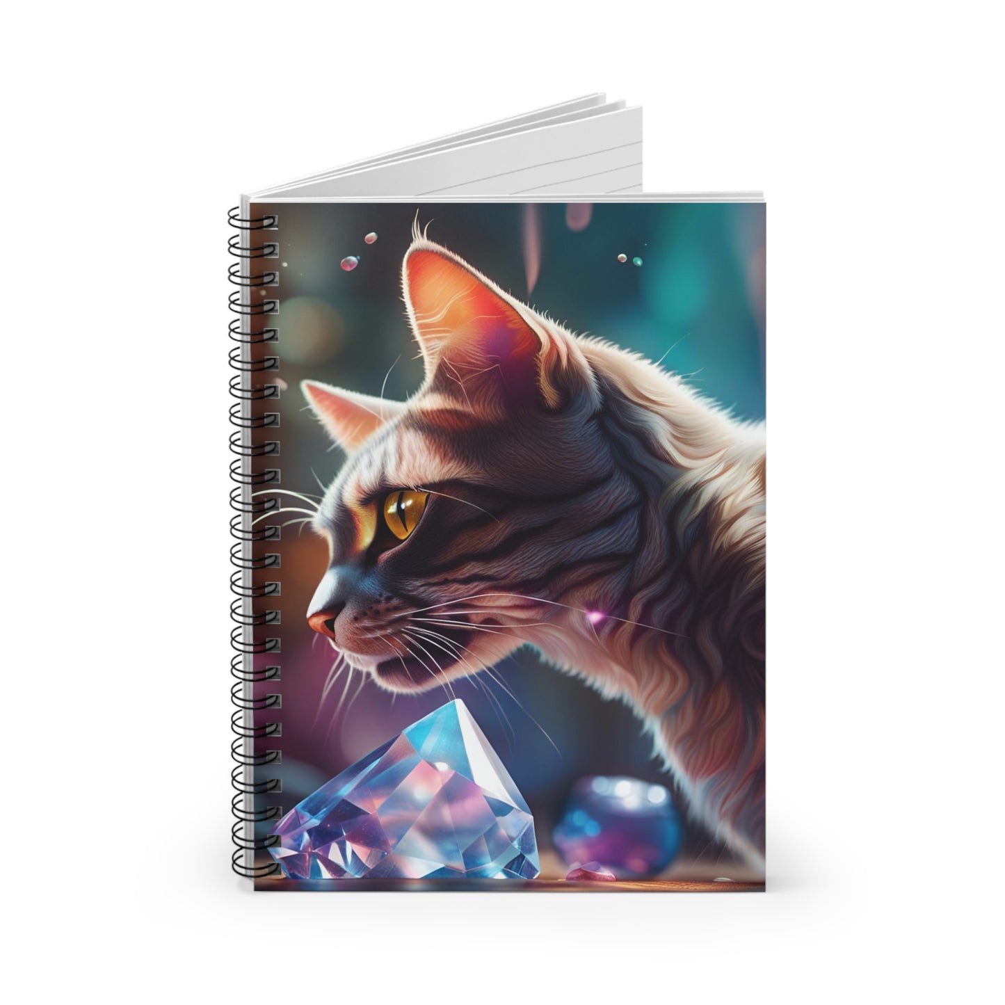 Tabby Cat Playing with Crystals Spiral Notebook - Ruled Line