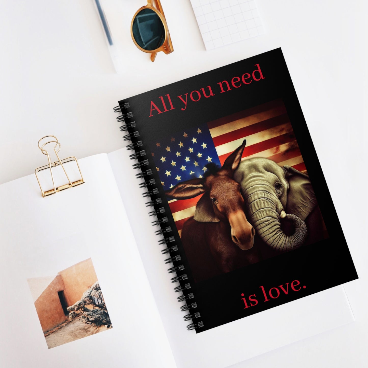 Donkey and Elephant Hugging Democrats and Republicans Love Spiral Notebook - Ruled Line