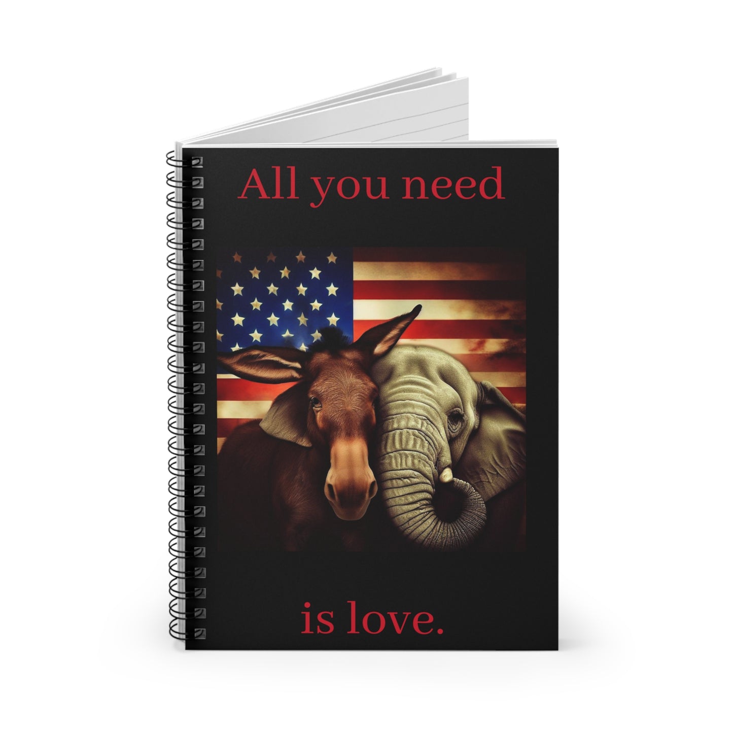 Donkey and Elephant Hugging Democrats and Republicans Love Spiral Notebook - Ruled Line