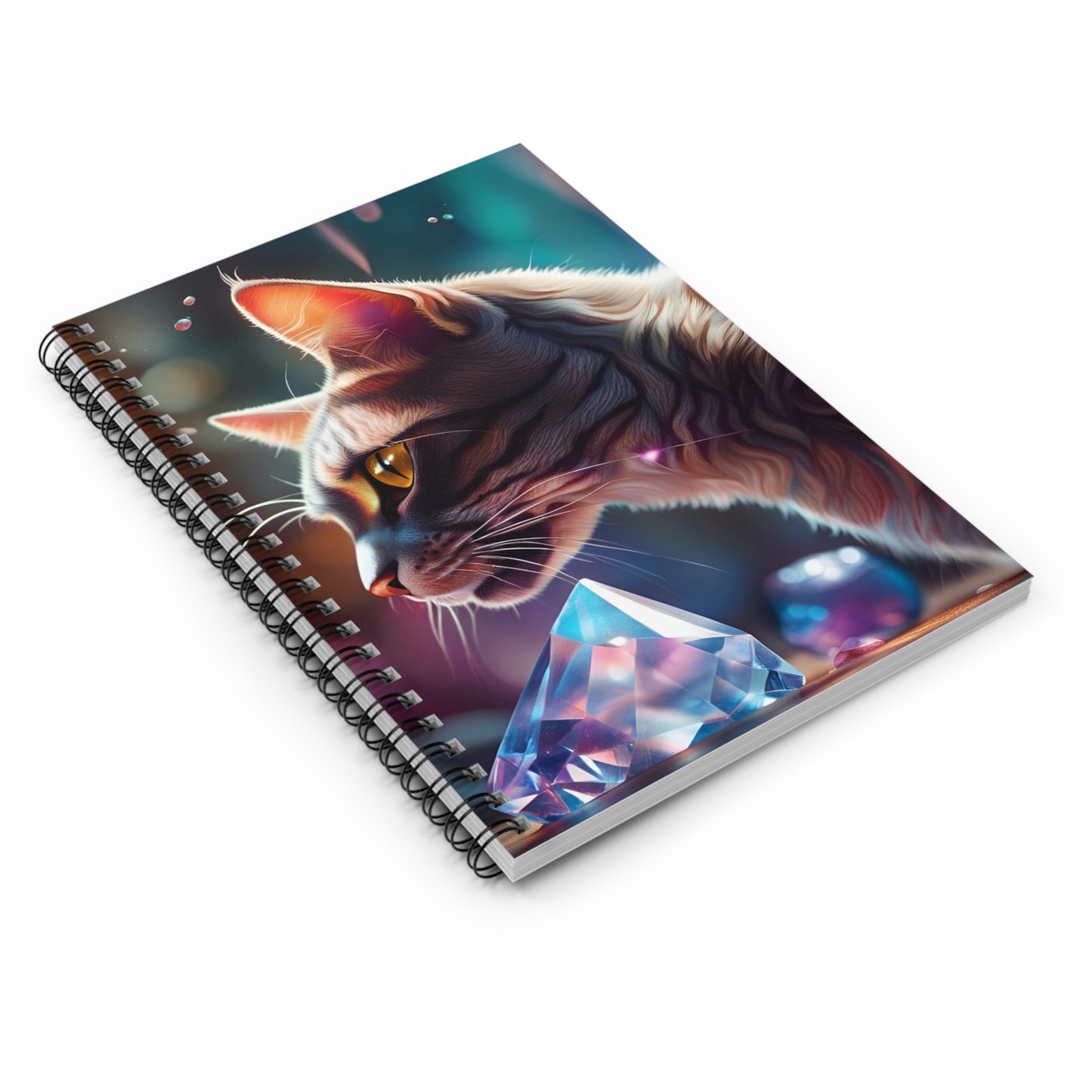 Tabby Cat Playing with Crystals Spiral Notebook - Ruled Line